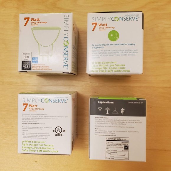 Simply Conserve 7 watt MR16 GU5.3 LED Warm 2700k Energy Star Bulbs (Set of 4) - Picture 4 of 6